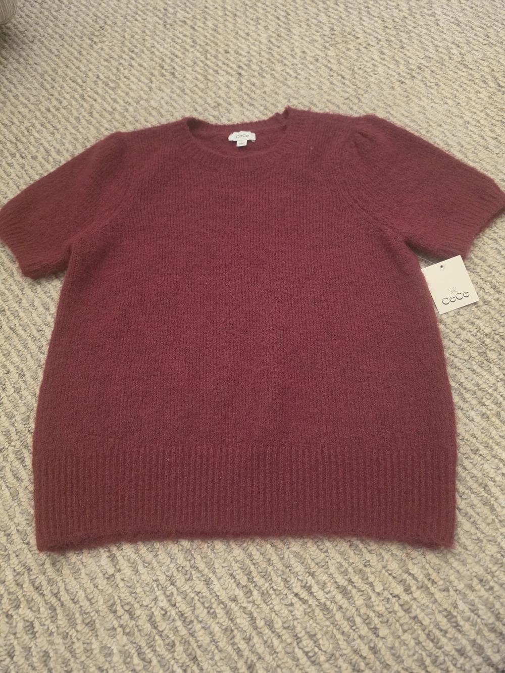 CeCe Wine Short Sleeve Knit Top Size L